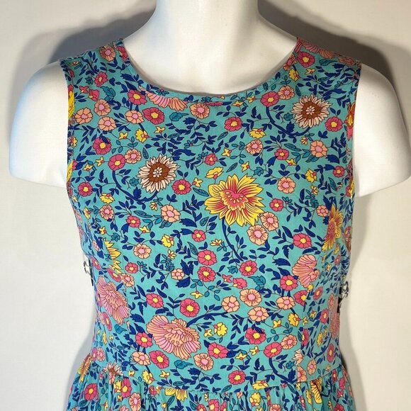 Vintage Inspired SZ L Blue Boho Print Floral Dress 100% Cotton Cottage Country - Picture 2 of 9
